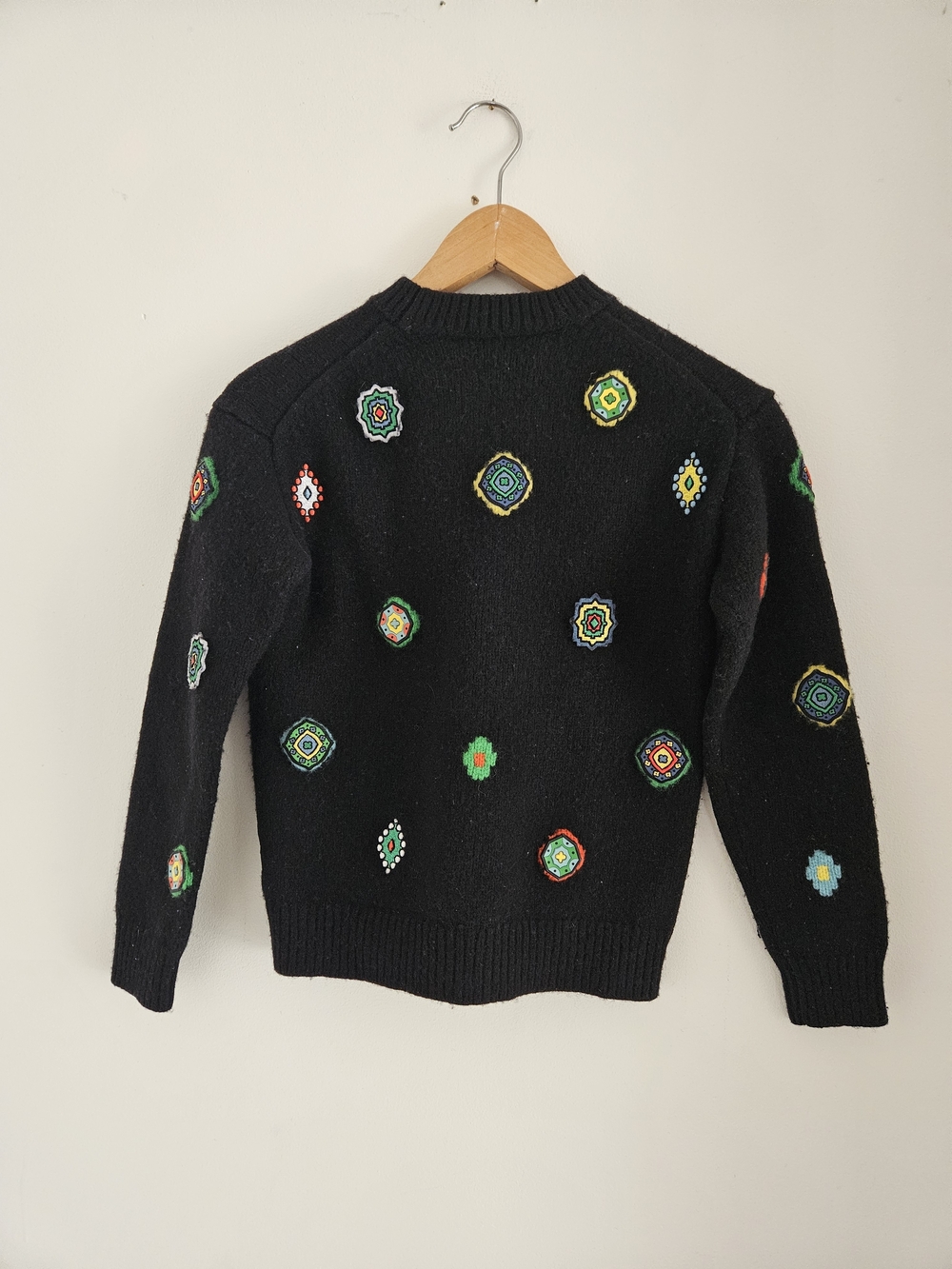 Kenzo x H&M Wool Sweater Black Embroidered Patch Crewneck Womens Small - Picture 7 of 9